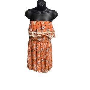 IT GIRL Women’s Strapless Floral Crochet Orange Dress Size Large